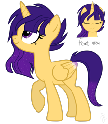 Size: 2858x3256 | Tagged: safe, artist:ilaria122, derpibooru import, oc, oc:shooting star (ilaria122), alicorn, pony, alicorn oc, ethereal mane, next generation, offspring, parent:flash sentry, parent:twilight sparkle, parents:flashlight, simple background, starry mane, transparent background