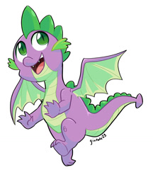Size: 1280x1482 | Tagged: safe, artist:gintoki23, derpibooru import, spike, dragon, baby, baby dragon, cute, fangs, flying, green eyes, male, open mouth, signature, simple background, solo, spikabetes, spread wings, white background, winged spike, wings