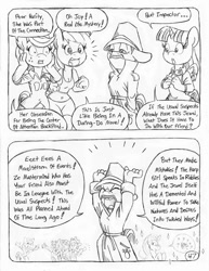 Size: 849x1100 | Tagged: safe, artist:circe, derpibooru import, applejack, rainbow dash, twilight sparkle, twilight sparkle (alicorn), alicorn, anthro, unguligrade anthro, comic:soreloser, black and white, blue nile, chico marx, grayscale, groucho marx, harpo marx, inspector jacques clouseau, louise the singing harp, marx brothers, monochrome, traditional art