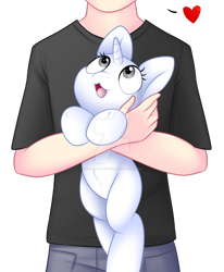 Size: 1024x1243 | Tagged: safe, artist:scarlet-spectrum, derpibooru import, oc, oc only, human, pony, unicorn, clothes, cute, deviantart watermark, digital art, duo, female, heart, holding a pony, jeans, looking up, male, mare, obtrusive watermark, open mouth, pants, shirt, watermark, wide eyes, ych example, your character here