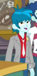 Size: 305x623 | Tagged: safe, derpibooru import, screencap, curly winds, some blue guy, thunderbass, better together, equestria girls, school of rock, background human, clothes, offscreen character, smiling