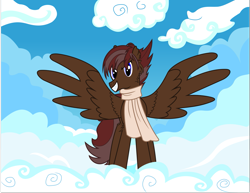 Size: 1491x1152 | Tagged: safe, artist:sorasleafeon, derpibooru import, oc, oc only, oc:wanderin' eagle, pegasus, pony, female, looking at you, smiling, solo, spread wings, wings