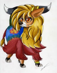 Size: 2455x3165 | Tagged: safe, artist:luxiwind, derpibooru import, oc, oc:yiris, yak, female, non-pony oc, solo, traditional art, yak oc