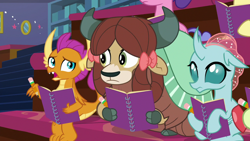 Size: 1280x720 | Tagged: safe, derpibooru import, screencap, ocellus, smolder, yona, the end in friend