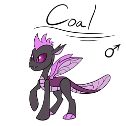 Size: 800x800 | Tagged: safe, artist:pampoke, derpibooru import, oc, oc only, oc:coal, hybrid, claw hooves, dragonling, fangs, hybrid wings, interspecies offspring, magical gay spawn, male, offspring, parent:princess ember, parent:spike, parent:thorax, parents:thoraxspike, simple background, slit eyes, solo, trans boy, transgender, transparent background