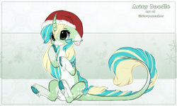 Size: 1723x1040 | Tagged: safe, artist:little-sketches, derpibooru import, oc, oc:artsy doddle, pony, unicorn, christmas, female, hat, holiday, mare, santa hat, solo