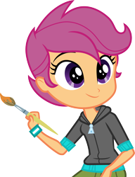 Size: 3000x3906 | Tagged: safe, artist:cloudyglow, derpibooru import, scootaloo, equestria girls, rainbow rocks, .ai available, clothes, cute, cutealoo, female, paintbrush, shorts, simple background, solo, transparent background, vector