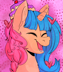 Size: 871x1000 | Tagged: safe, artist:cinnamonsparx, derpibooru import, oc, pony, unicorn, bust, female, happy, mare, portrait, solo