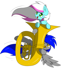 Size: 720x820 | Tagged: safe, artist:llhopell, derpibooru import, oc, oc only, oc:hope(llhopell), oc:soffy, hoffy, musical instrument, musician, simple background, transparent background, tuba