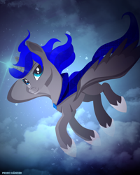 Size: 1700x2128 | Tagged: safe, artist:pedrohander, derpibooru import, oc, oc:techno, alicorn, pony, alicorn oc, flying, solo