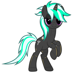 Size: 2880x2880 | Tagged: safe, derpibooru import, oc, oc:lyinx, cyborg, pony, unicorn, 2020 community collab, bar code, base used, cybercorn, derpibooru community collaboration, female, high res, lidded eyes, looking at you, mare, simple background, solo, standing up, transparent background, vector