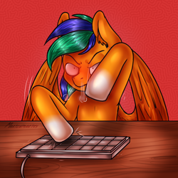 Size: 1700x1700 | Tagged: safe, artist:gajav3, derpibooru import, oc, oc:naarkerotics, pegasus, pony, angry, keyboard, typing, ych result