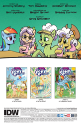 Size: 994x1528 | Tagged: safe, artist:pencils, derpibooru import, idw, apple rose, auntie applesauce, goldie delicious, granny smith, rainbow dash, earth pony, pegasus, pony, spoiler:comic, spoiler:comic70, female, gold horseshoe gals, mare, official comic, preview