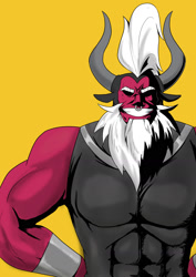 Size: 1240x1754 | Tagged: safe, artist:commissarbu, derpibooru import, lord tirek, all might, grin, my hero academia, pose, simple background, smiling, solo, yellow background