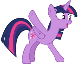 Size: 6520x5608 | Tagged: safe, artist:andoanimalia, derpibooru import, twilight sparkle, twilight sparkle (alicorn), alicorn, pony, better together, forgotten friendship, absurd resolution, cutie mark, excited, female, mare, open mouth, raised hoof, simple background, solo, transparent background, vector, wings