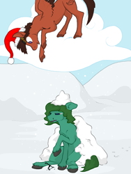 Size: 600x800 | Tagged: safe, artist:autumnbramble, derpibooru import, oc, oc only, oc:tempus fidgets, earth pony, pegasus, pony, cloud, snow, unamused