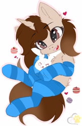 Size: 1024x1567 | Tagged: safe, artist:kittyrosie, artist:wulfieshydev, derpibooru import, oc, oc only, pony, unicorn, chest fluff, clothes, cute, heart, socks, solo, striped socks