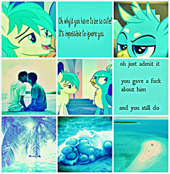 Size: 1164x1200 | Tagged: safe, derpibooru import, editor:pinksunsets555, gallus, sandbar, griffon, human, pony, gallbar, gay, irl, irl human, male, moodboard, photo, secret feelings, shipping, vulgar