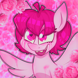 Size: 1800x1800 | Tagged: safe, artist:yojohcookie, derpibooru import, pegasus, pony, flower, icon, pink, pink eyes, pink hair, short hair, solo