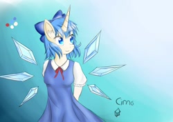 Size: 1200x848 | Tagged: safe, derpibooru import, anthro, cirno, crossover, ponified, solo, touhou