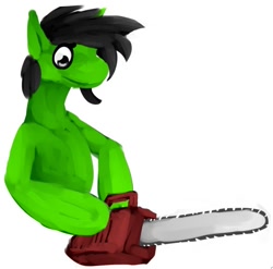 Size: 583x576 | Tagged: safe, artist:tempusfidgets, derpibooru import, oc, oc:deathlite, earth pony, pony, chainsaw, male, simple background, solo