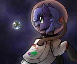 Size: 992x821 | Tagged: safe, artist:starloo, derpibooru import, oc, oc only, pony, astronaut, earth, helmet, solo, space, spacesuit