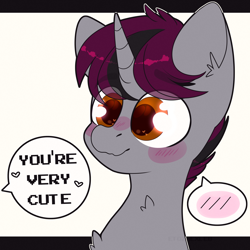 Size: 2000x2000 | Tagged: safe, artist:etoz, derpibooru import, oc, oc only, oc:slide hold, pony, unicorn, blushing, cute, male, smiling