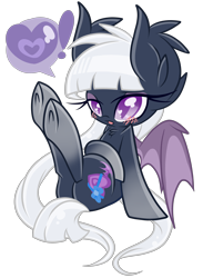 Size: 3000x4100 | Tagged: safe, artist:starlightlore, derpibooru import, oc, oc only, oc:love bites, bat pony, pony, bat pony oc, blushing, femboy, male, on back, pictogram, plot, simple background, solo, speech bubble, transparent background