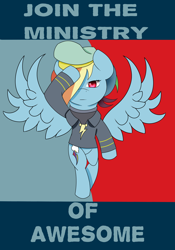 Size: 2100x3000 | Tagged: safe, artist:cocoapossibility, derpibooru import, rainbow dash, pegasus, pony, fallout equestria, hat, ministry mares, ministry of awesome, poster, propaganda, salute