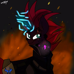 Size: 4000x4000 | Tagged: safe, artist:jxst-starly, derpibooru import, tempest shadow, pony, unicorn, my little pony: the movie, female, fire, scar on the wrong side, solo
