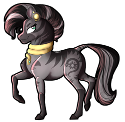 Size: 1024x1004 | Tagged: safe, artist:mapleicious, artist:mapleiciousmlp, derpibooru import, oc, oc only, oc:ophi, snake, zebra, cutie mark, ear piercing, earring, female, jewelry, looking up, mare, neck rings, piercing, profile, raised hoof, simple background, smiling, smirk, solo, transparent background, zebra oc