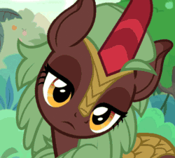 Size: 602x542 | Tagged: safe, derpibooru import, edit, edited screencap, screencap, cinder glow, summer flare, kirin, sounds of silence, animated, background kirin, cropped, cute, head spin, pun, solo, visual pun, you spin me right round