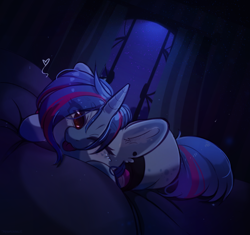 Size: 1700x1600 | Tagged: safe, artist:dreamcharlie, derpibooru import, oc, oc only, oc:aqua jewel, pony, unicorn, female, heart, lying down, mare, night, one eye closed, solo, tongue out, wink, ych result