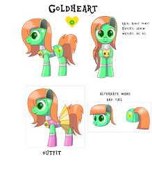 Size: 3507x4000 | Tagged: safe, artist:trackheadtherobopony, derpibooru import, oc, oc only, oc:goldheart, pony, robot, robot pony, clothes, cute, pleated skirt, reference sheet, simple background, skirt, solo, transparent background