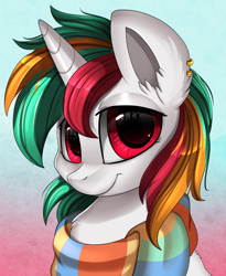 Size: 1446x1764 | Tagged: safe, artist:pridark, derpibooru import, oc, oc:minty crumble, pony, unicorn, bust, clothes, commission, cute, looking at you, portrait, scarf, smiling, solo