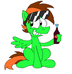 Size: 2205x2286 | Tagged: safe, artist:dragonboi471, derpibooru import, oc, oc only, oc:neon streak, pegasus, pony, 2019 community collab, cheerwine, derpibooru community collaboration, simple background, soda, solo, sunglasses, transparent background