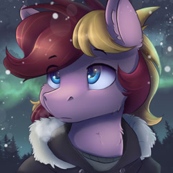 Size: 1800x1800 | Tagged: safe, artist:ardail, derpibooru import, oc, oc:corduroy road, pony, clothes, icon, male, snow, snowfall, solo, stallion, tree