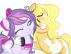 Size: 1065x811 | Tagged: safe, artist:aledera, derpibooru import, oc, oc only, oc:ivory, oc:lilac lilies, earth pony, pegasus, pony, base used, female, hug, mare, nuzzling, simple background, squishy cheeks, transparent background