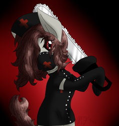 Size: 1800x1900 | Tagged: safe, artist:midnightfire1222, derpibooru import, oc, oc only, pony, chainsaw, creepypasta, creepypony, nightmare fuel, solo, the nurse ann