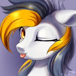 Size: 1024x1024 | Tagged: safe, artist:rikadiane, derpibooru import, oc, pony, bust, female, mare, one eye closed, portrait, solo, tongue out, wink