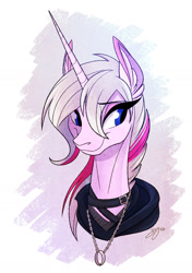 Size: 1000x1423 | Tagged: safe, artist:probablyfakeblonde, derpibooru import, oc, pony, unicorn, belt