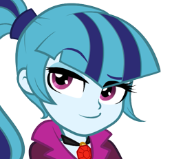 Size: 521x482 | Tagged: artist needed, safe, derpibooru import, sonata dusk, equestria girls, rainbow rocks, bust, clothes, cute, female, gem, jewelry, looking at you, necklace, ponytail, raised eyebrow, simple background, siren gem, smug, solo, sonatabetes, transparent background