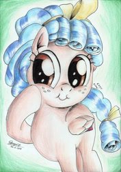 Size: 1656x2335 | Tagged: safe, artist:3500joel, derpibooru import, cozy glow, pegasus, pony, female, filly, smiling, solo, traditional art