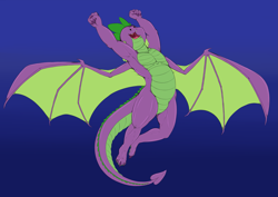 Size: 3507x2480 | Tagged: safe, artist:exelzior, derpibooru import, spike, dragon, armpits, arms in the air, commission, flying, led zeppelin, older, older spike, winged spike