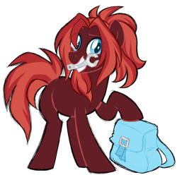 Size: 1024x1016 | Tagged: safe, artist:azure-art-wave, derpibooru import, oc, earth pony, pony, backpack, female, mare, mouth hold, simple background, solo, transparent background, wrench