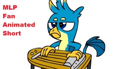 Size: 800x450 | Tagged: safe, artist:blackrhinoranger, derpibooru import, gallus, griffon, avast ye eds, ed edd n eddy, frown, gallus is not amused, glare, lidded eyes, male, musical instrument, simple background, steel guitar, text, unamused, white background