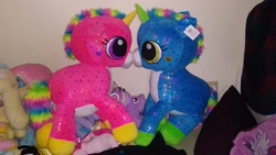 Size: 4160x2340 | Tagged: safe, artist:ponylover88, derpibooru import, unicorn, kissing, plushie, pony love 2