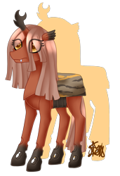 Size: 1343x1966 | Tagged: safe, artist:spokenmind93, derpibooru import, oc, changeling, changeling queen, brown changeling, changeling queen oc, crustle, female, pokémon, pokémon black and white, ponymon, signature, simple background, solo, transparent background