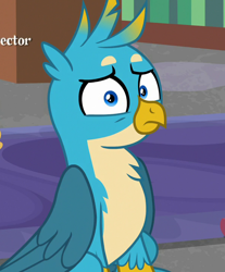 Size: 596x720 | Tagged: safe, derpibooru import, screencap, gallus, griffon, what lies beneath, chest fluff, cropped, male, reaction image, solo, wings