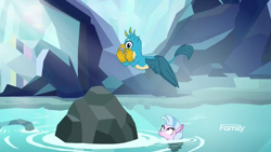 Size: 1920x1080 | Tagged: safe, derpibooru import, screencap, gallus, silverstream, griffon, seapony (g4), what lies beneath, cave, discovery family logo, duo, faic, female, male, nightmare cave, swimming pool, water